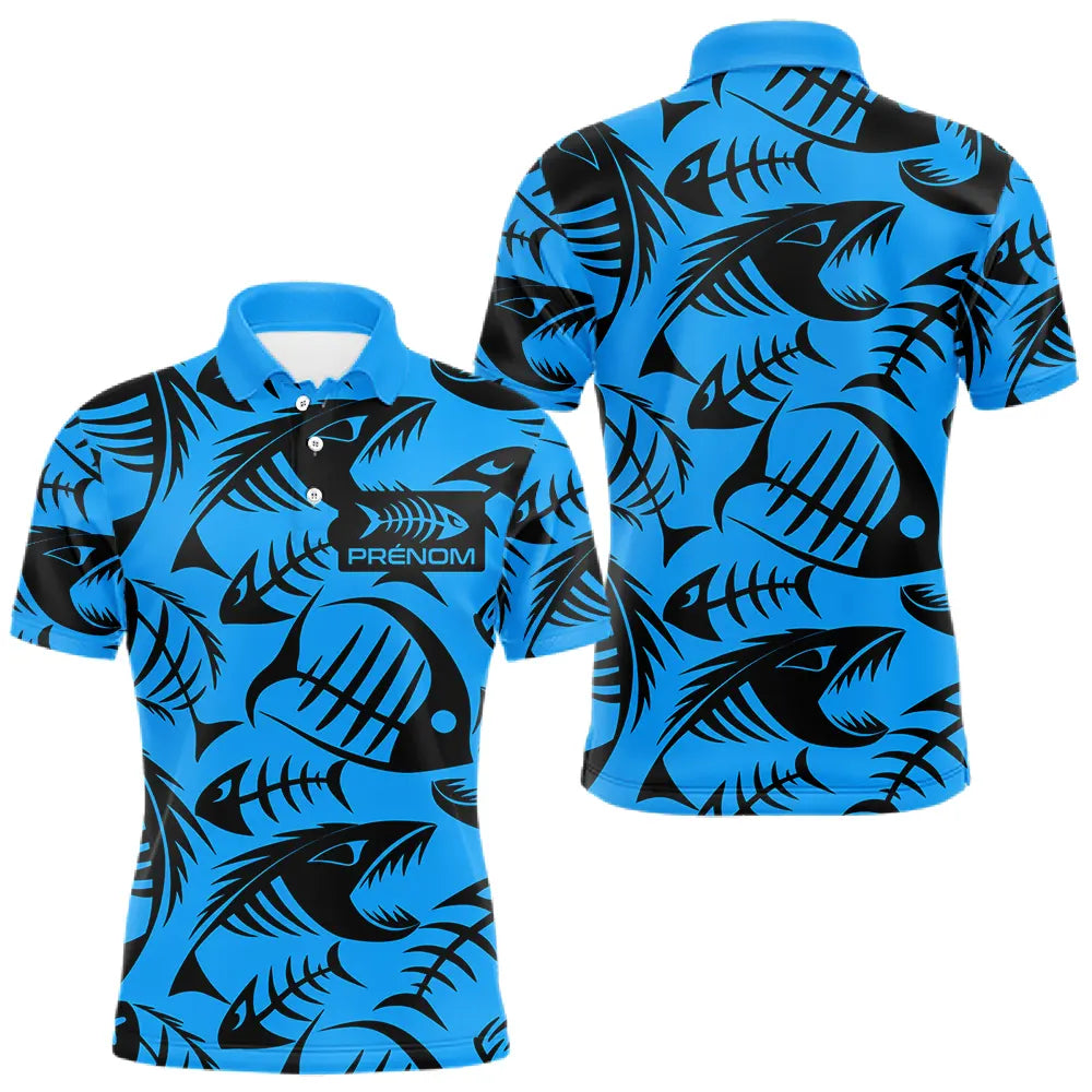 Polo Pêcheur Bleu Fluo Arête De Poisson Personnalisé - Polo Homme