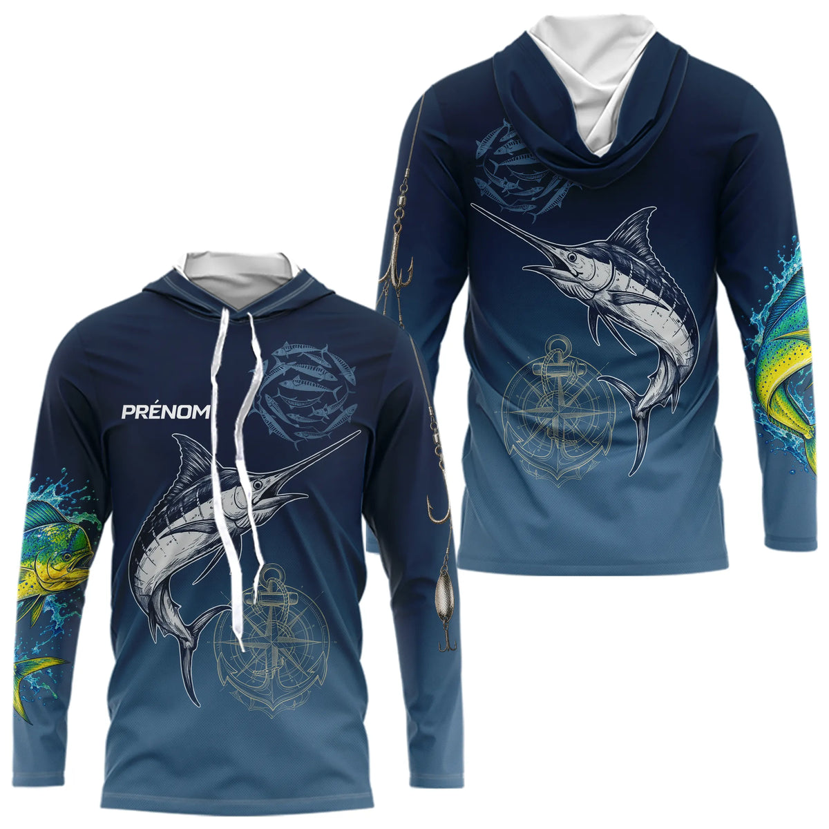 Polo Pêcheur Bleu Marlin & Mahi Mahi - Homme Personnalisé - Long Sleeves Hoodie Homme