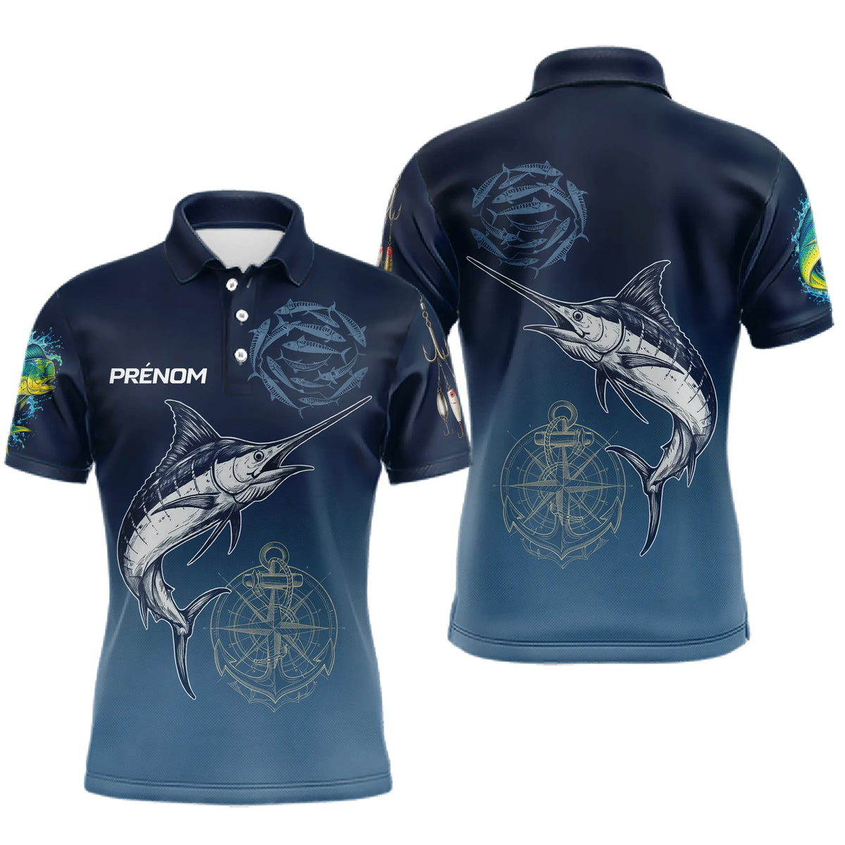 Polo Pêcheur Bleu Marlin & Mahi Mahi - Homme Personnalisé - Polo Homme