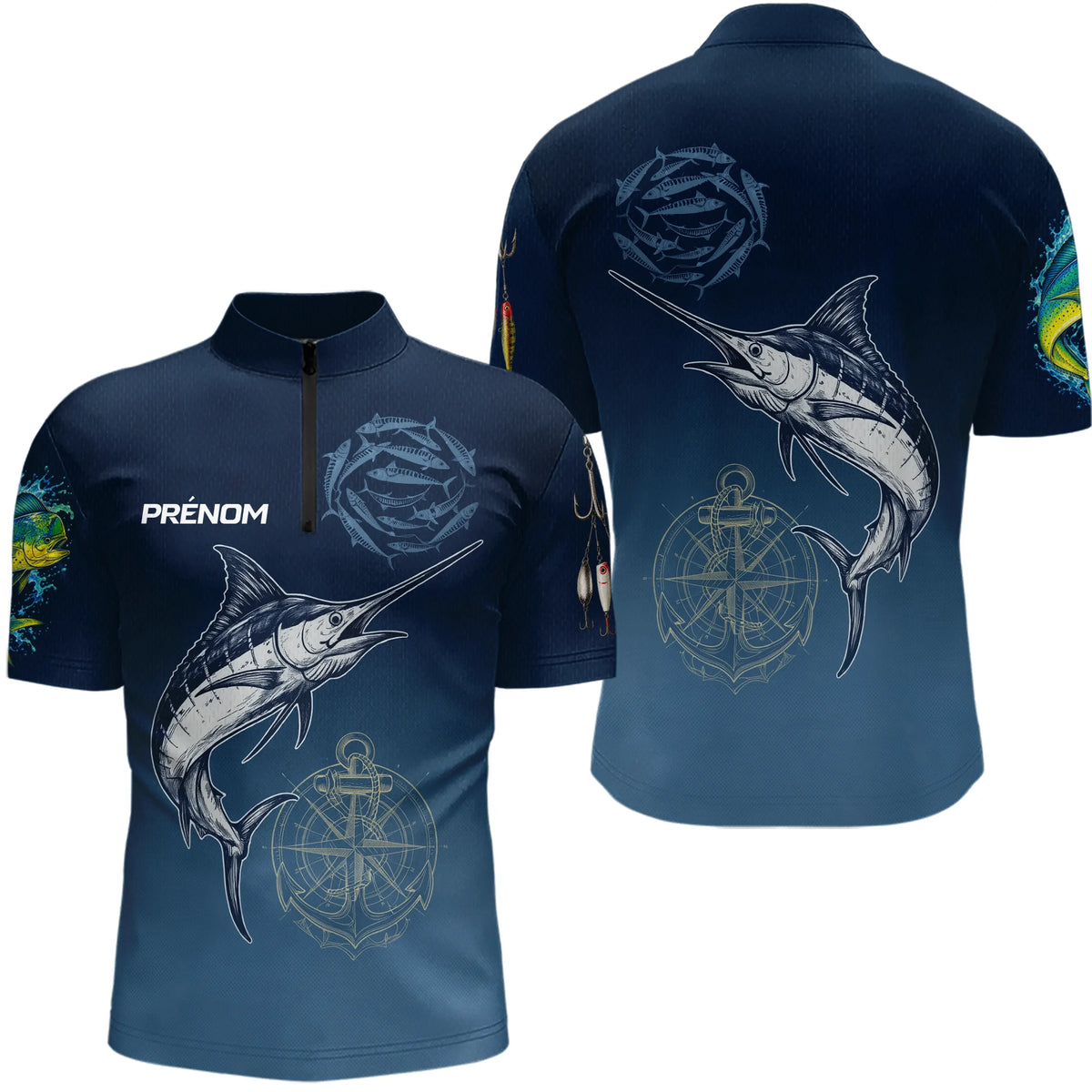 Polo Pêcheur Bleu Marlin & Mahi Mahi - Homme Personnalisé - Polo Zippé Homme