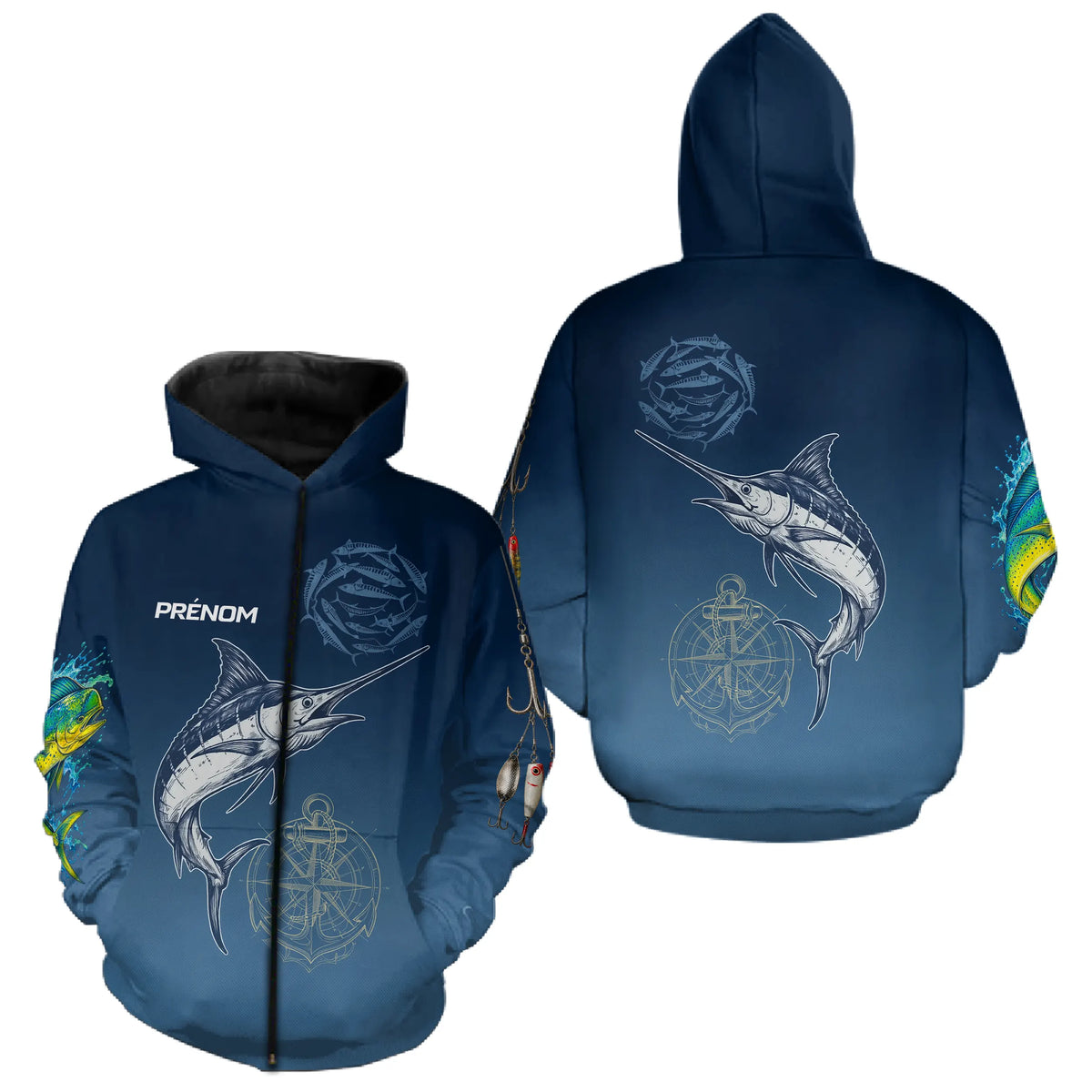 Polo Pêcheur Bleu Marlin & Mahi Mahi - Homme Personnalisé - Zippé Hoodie Homme