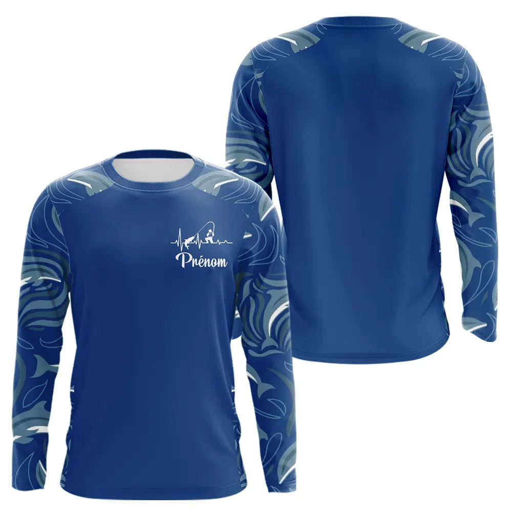 Polo Pêcheur Bleu Personnalisé - Motif Cœur - Long Sleeves Homme