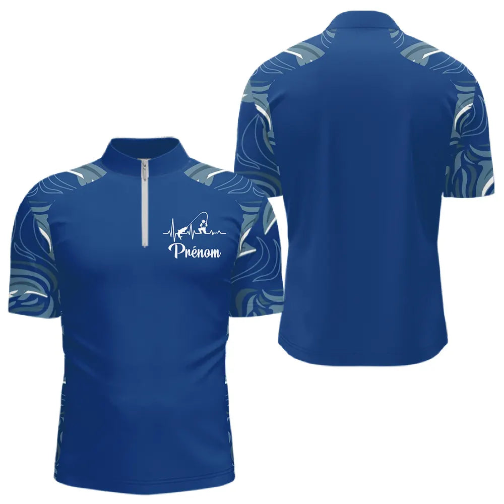Polo Pêcheur Bleu Personnalisé - Motif Cœur - Polo Zippé Homme