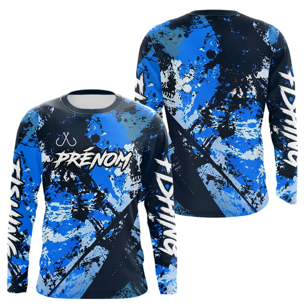 Polo Pêcheur Bleu Personnalisable - Motif Hameçon Homme - Long Sleeves Homme