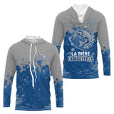 Polo Pêcheur Brochet & Bière Personnalisé - Bleu & Gris - Long Sleeves Hoodie Homme