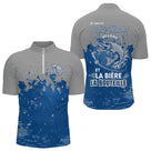 Polo Pêcheur Brochet & Bière Personnalisé - Bleu & Gris - Polo Zippe Homme