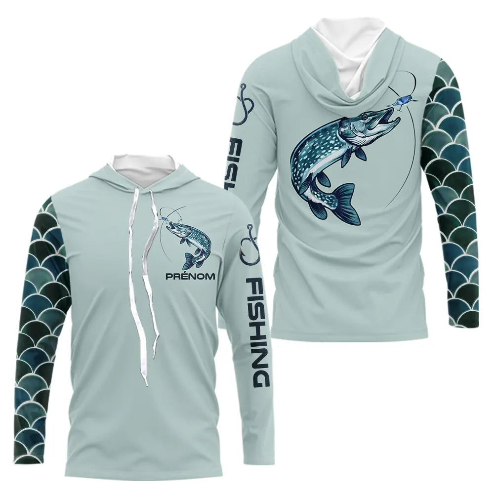 Polo Pêcheur Brochet Homme - Vert Menthe Personnalisé - Long Sleeves Hoodie Homme