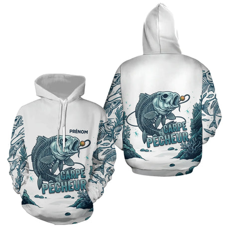 Polo Pêcheur Carpe Blanche Sur Mesure - Blanc & Marine - Hoodie Homme
