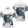 Polo Pêcheur Carpe Blanche Sur Mesure - Blanc & Marine -  Polo Zippé Homme