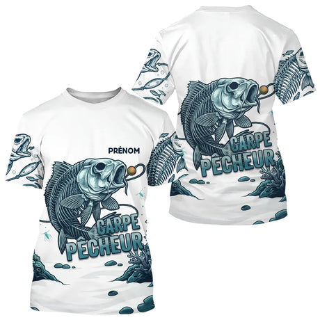 Polo Pêcheur Carpe Blanche Sur Mesure - Blanc & Marine -  T-Shirt Homme
