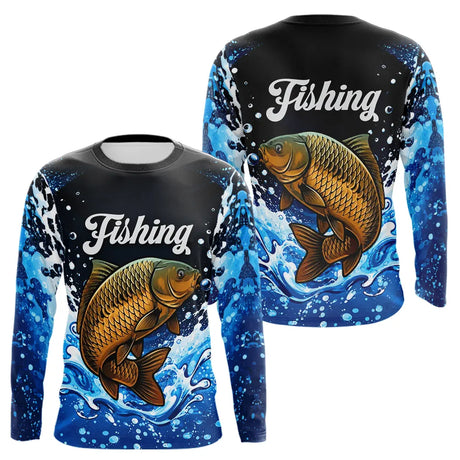 Polo Pêcheur Carpiste 3D - Bleu et Noir Spectaculaire - Long Sleeves Homme
