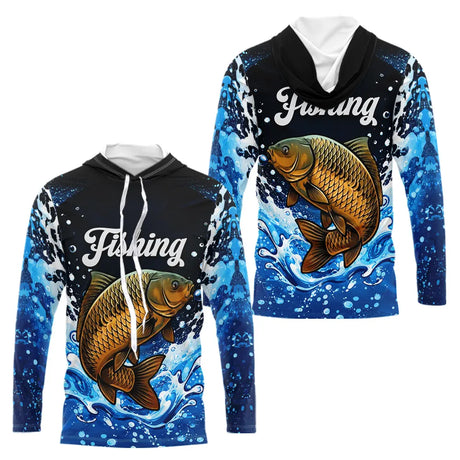 Polo Pêcheur Carpiste 3D - Bleu et Noir Spectaculaire - Long Sleeves Hoodie Homme
