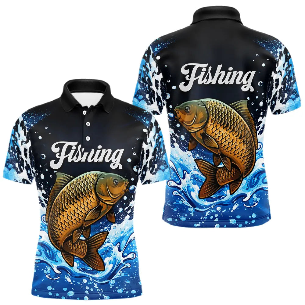 Polo Pêcheur Carpiste 3D - Bleu et Noir Spectaculaire - Polo Homme
