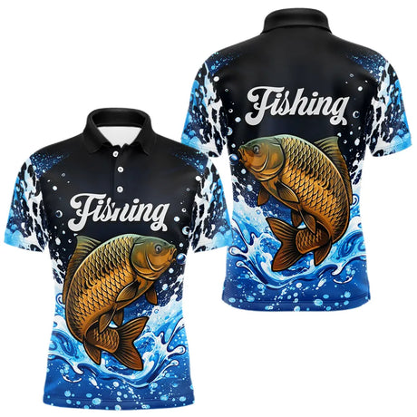 Polo Pêcheur Carpiste 3D - Bleu et Noir Spectaculaire - Polo Homme