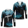 Polo Pêcheur Club Carpe - Motif Vagues Bleu Personnalisé - Long Sleeves Hoodie Homme