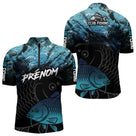 Polo Pêcheur Club Carpe - Motif Vagues Bleu Personnalisé - Polo Zippé Homme