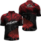 Polo Pêcheur Club Carpe - Motif Vagues Rouge Personnalisé - Polo Zippé Homme