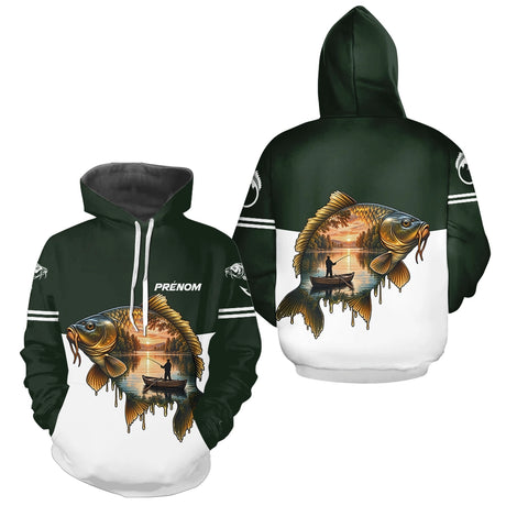 Polo Pêcheur En Barque Personnalisé - Vert Et Blanc - Hoodie 