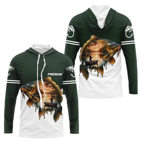 Polo Pêcheur En Barque Personnalisé - Vert Et Blanc - Long Hoodie 