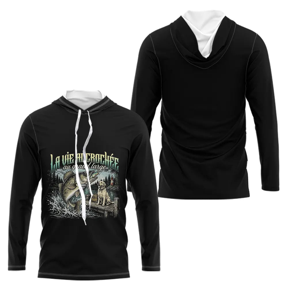 Polo Pêcheur Et Son Chien Noir - La Vie Accrochée - Long Sleeves Hoodie Homme