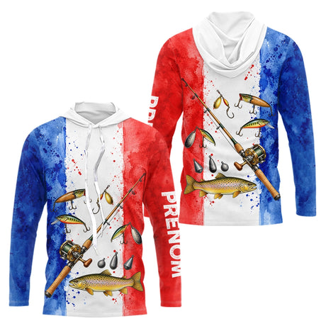 Polo Pêcheur Français Personnalisé Truite - Bleu Blanc Rouge - Long Sleeves Hoodie Homme