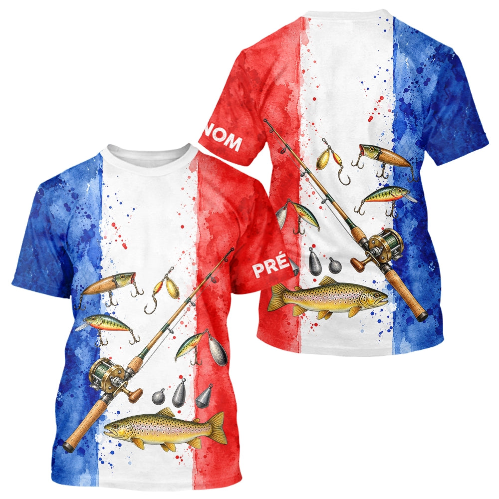 Polo Pêcheur Français Personnalisé Truite - Bleu Blanc Rouge - T-Shirt Homme