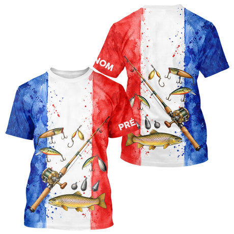 Polo Pêcheur Français Personnalisé Truite - Bleu Blanc Rouge - T-Shirt Homme