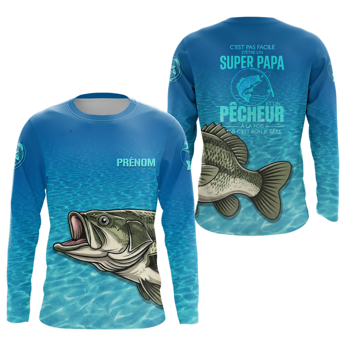 Polo Pêcheur Homme Personnalisé - Bleu Super Papa - Long Sleeves Homme