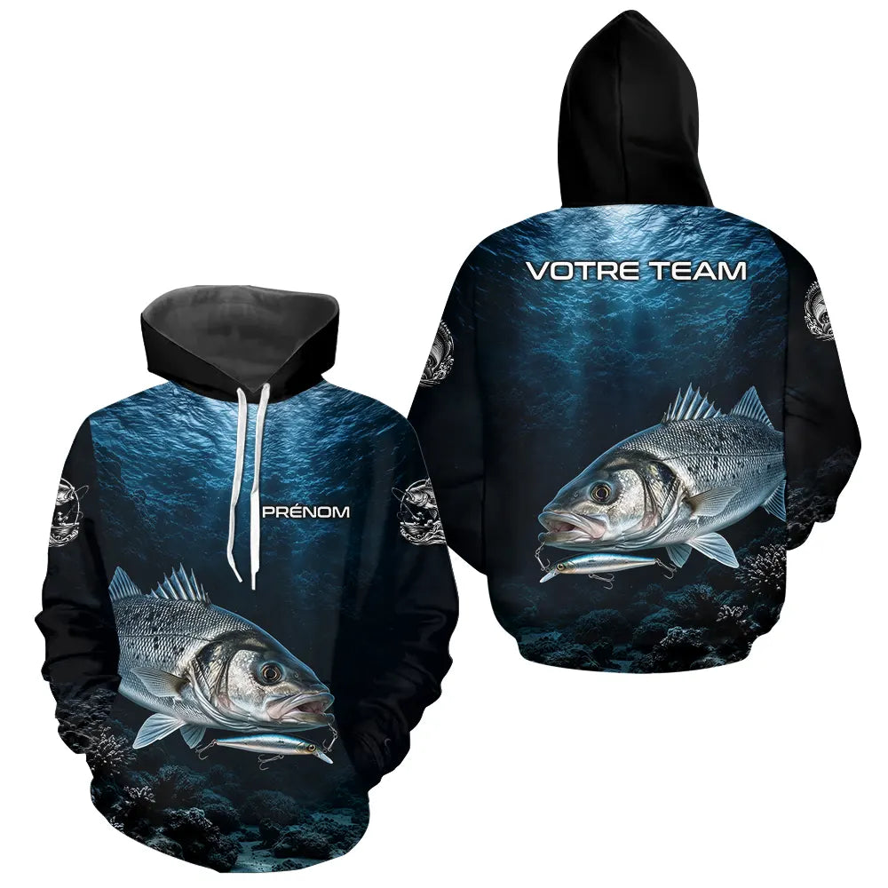 Polo Pêcheur Le Bar Personnalisé - Bleu Mer 3D - Hoodie Homme