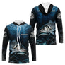 Polo Pêcheur Le Bar Personnalisé - Bleu Mer 3D - Long Sleeves Hoodie Homme