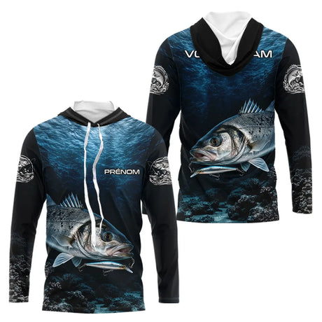 Polo Pêcheur Le Bar Personnalisé - Bleu Mer 3D - Long Sleeves Hoodie Homme
