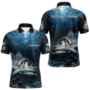 Polo Pêcheur Le Bar Personnalisé - Bleu Mer 3D - Polo Homme
