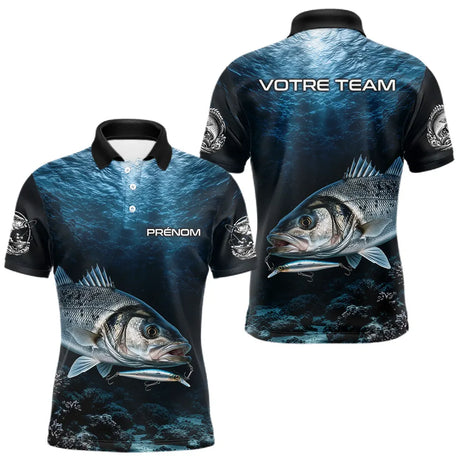 Polo Pêcheur Le Bar Personnalisé - Bleu Mer 3D - Polo Homme