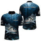 Polo Pêcheur Le Bar Personnalisé - Bleu Mer 3D - Polo Zippé Homme