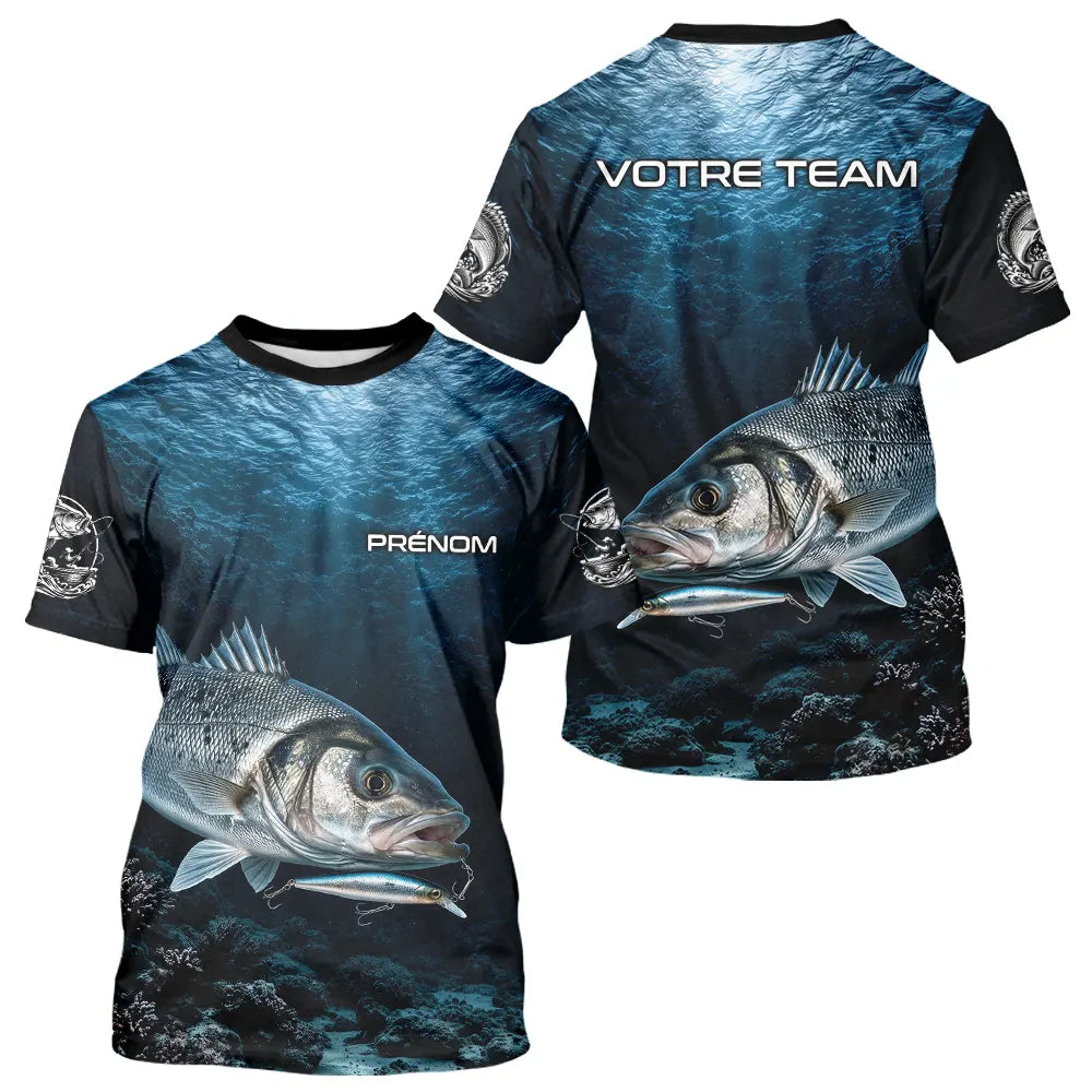 Polo Pêcheur Le Bar Personnalisé - Bleu Mer 3D - T-Shirt Homme