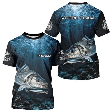 Polo Pêcheur Le Bar Personnalisé - Bleu Mer 3D - T-Shirt Homme