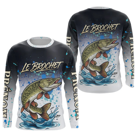 Polo Pêcheur Le Brochet Personnalisé - Style Noir & Blanc - Long Sleeve Homme