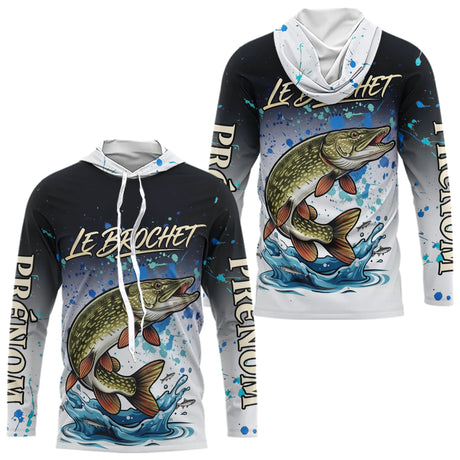 Polo Pêcheur Le Brochet Personnalisé - Style Noir & Blanc - Long Sleeve Hoodie Homme