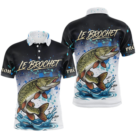 Polo Pêcheur Le Brochet Personnalisé - Style Noir & Blanc - Polo Homme
