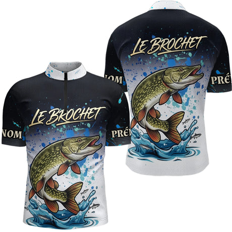 Polo Pêcheur Le Brochet Personnalisé - Style Noir & Blanc - Polo Zippe Homme