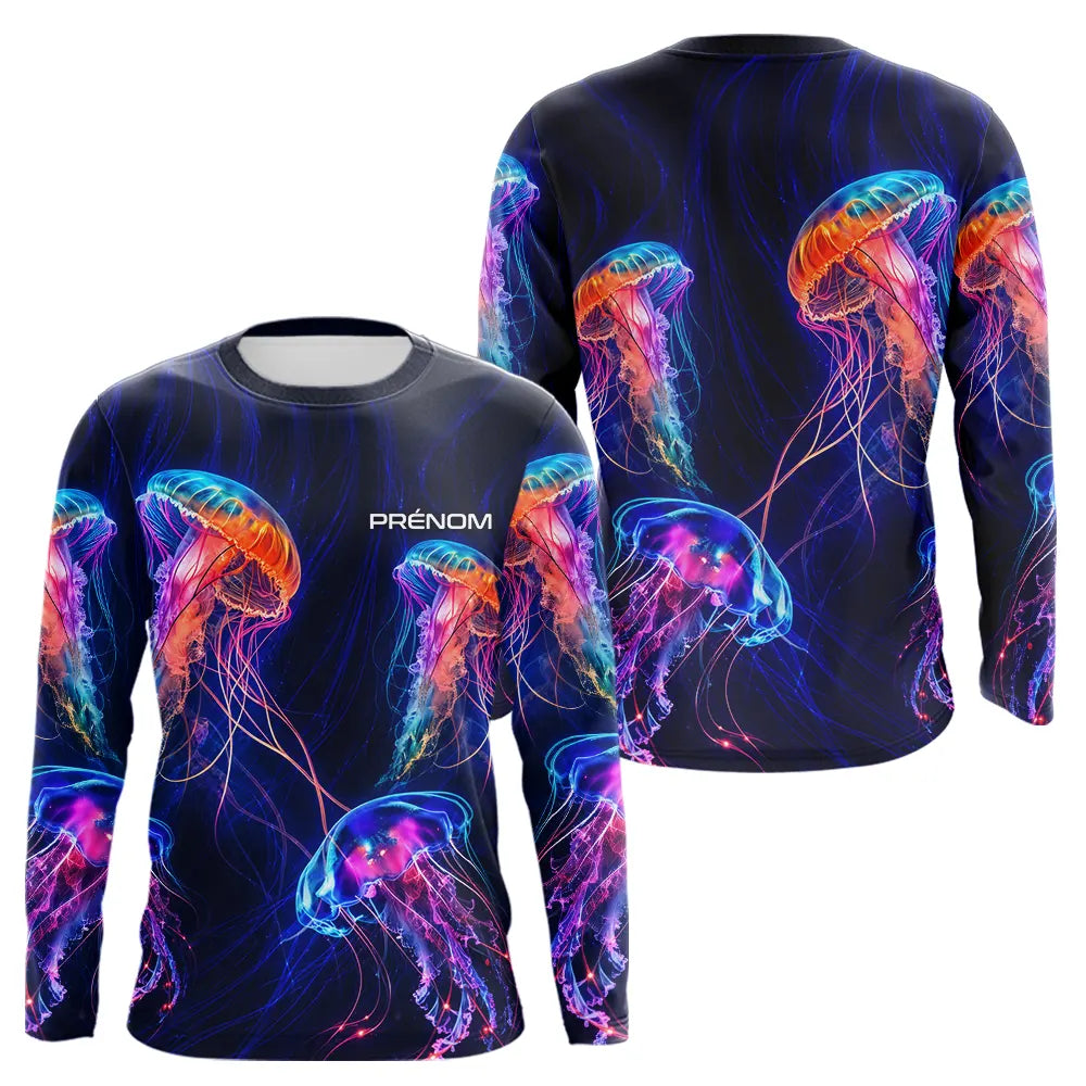Polo Pêcheur Méduse - Fluo Bleu Néon Personnalisable - Long Sleeves Homme