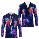 Polo Pêcheur Méduse - Fluo Bleu Néon Personnalisable - Long Sleeves Hoodie Homme