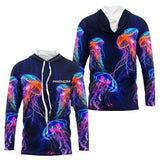 Polo Pêcheur Méduse - Fluo Bleu Néon Personnalisable - Long Sleeves Hoodie Homme