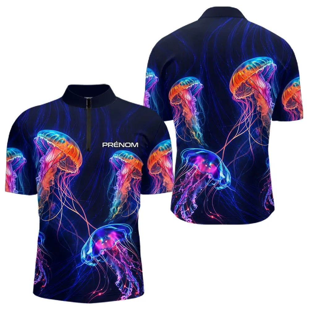 Polo Pêcheur Méduse - Fluo Bleu Néon Personnalisable - Polo Zippé Homme