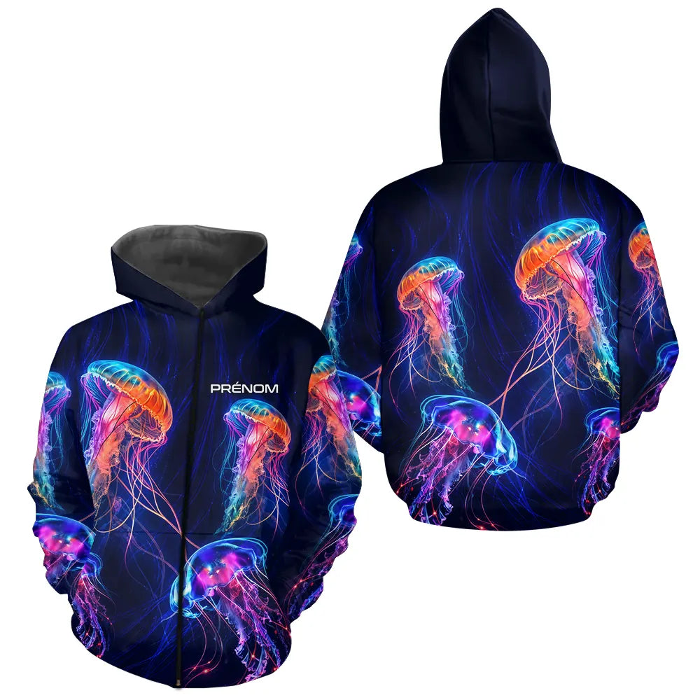 Polo Pêcheur Méduse - Fluo Bleu Néon Personnalisable - Zippé Hoodie Homme