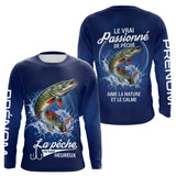 Polo Pêcheur Passionné Personnalisé Bleu - Design Brochets - Long Sleeves Homme