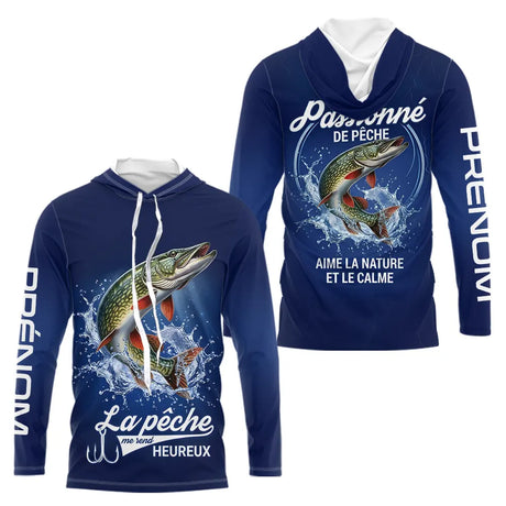 Polo Pêcheur Passionné Personnalisé Bleu - Design Brochets - Long Sleeves Hoodie Homme