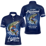 Polo Pêcheur Passionné Personnalisé Bleu - Design Brochets - Polo Homme