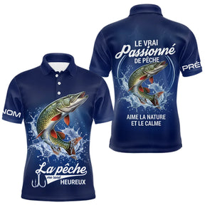 Polo Pêcheur Passionné Personnalisé Bleu - Design Brochets - Polo Homme