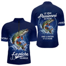 Polo Pêcheur Passionné Personnalisé Bleu - Design Brochets - Polo Zippé Homme